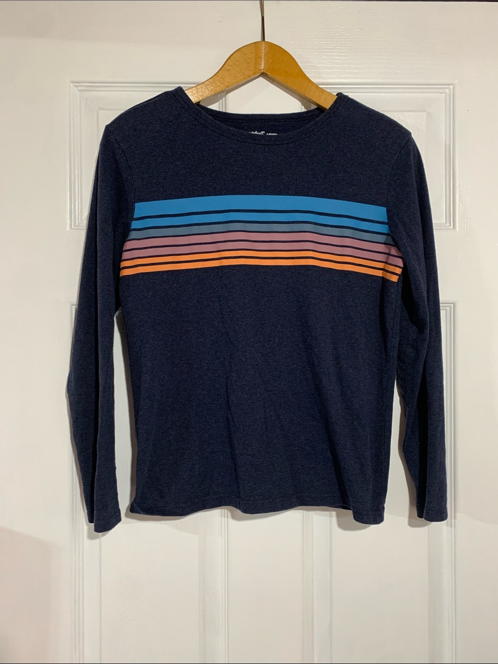 Cat & Jack Navy Long Sleeve Tee with Blue, Light Blue, Purple & Orange Stripes